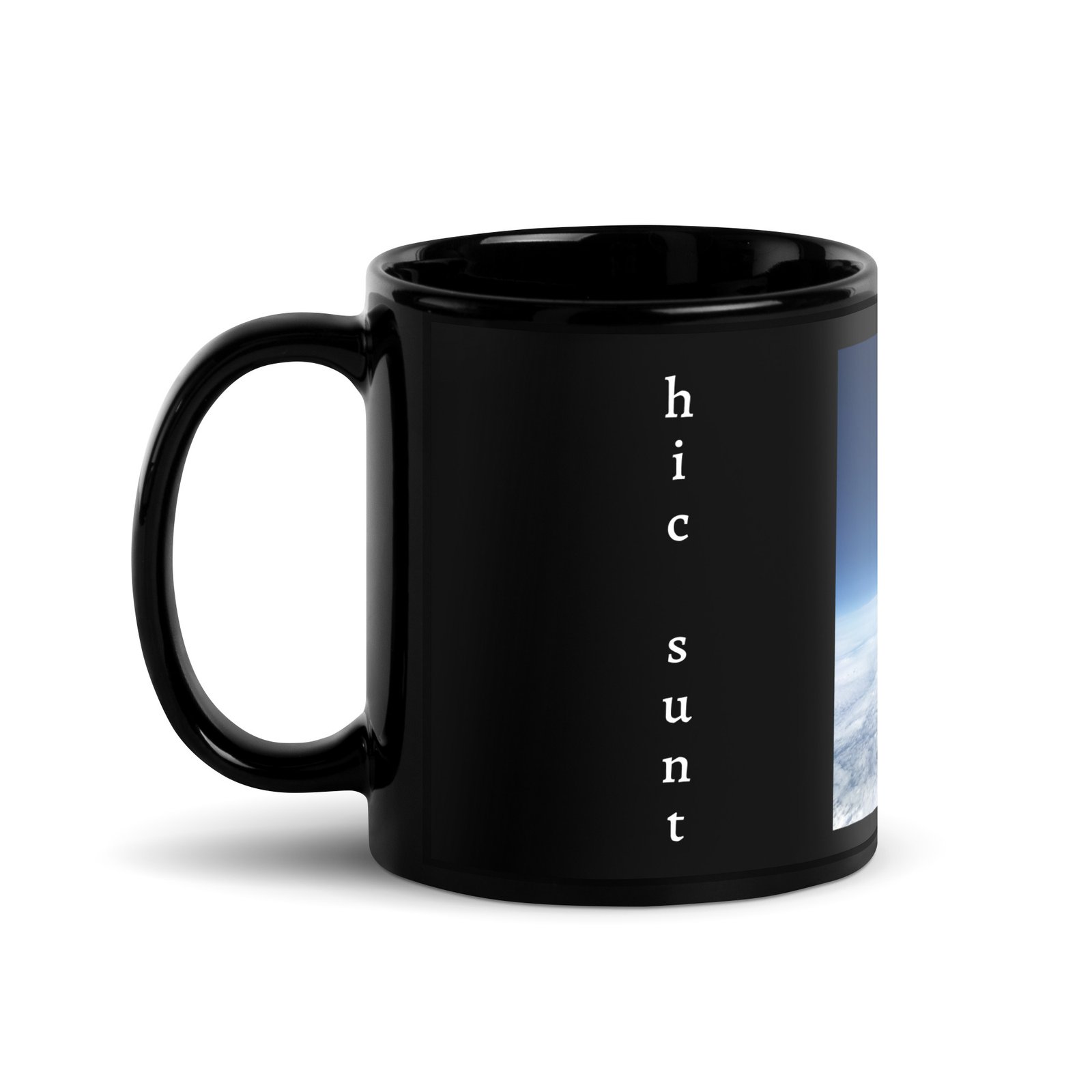 Black Glossy Mug Earth View#1 with latin - Image 1