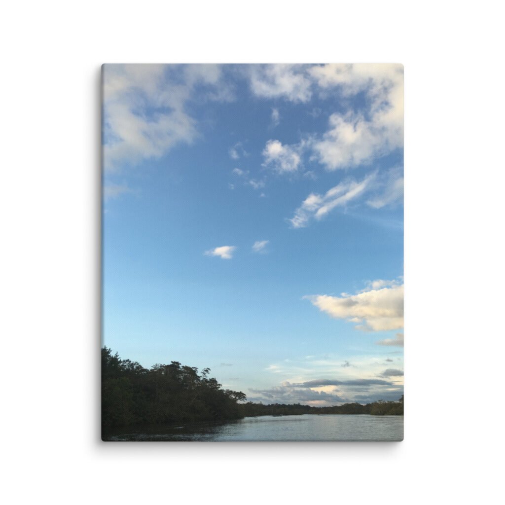 Amazonian Lake Blue Sky Vertical Canvas