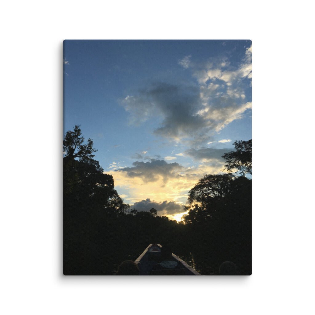 Canoe at Sunset Through the Amazon Canvas