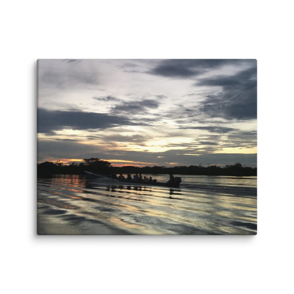 Boat on the Amazon in Sunset Canvas