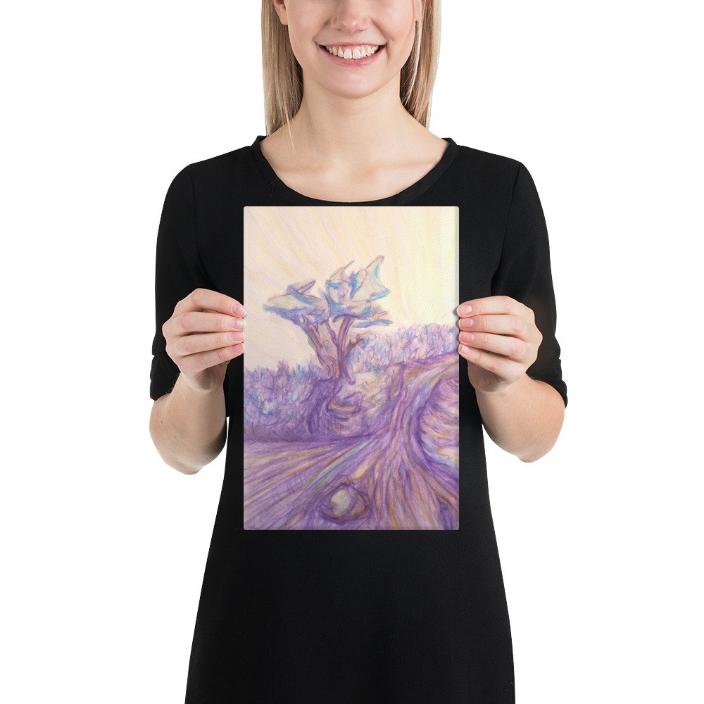 Aquarelle Landscape Tree and River Sketch Canvas