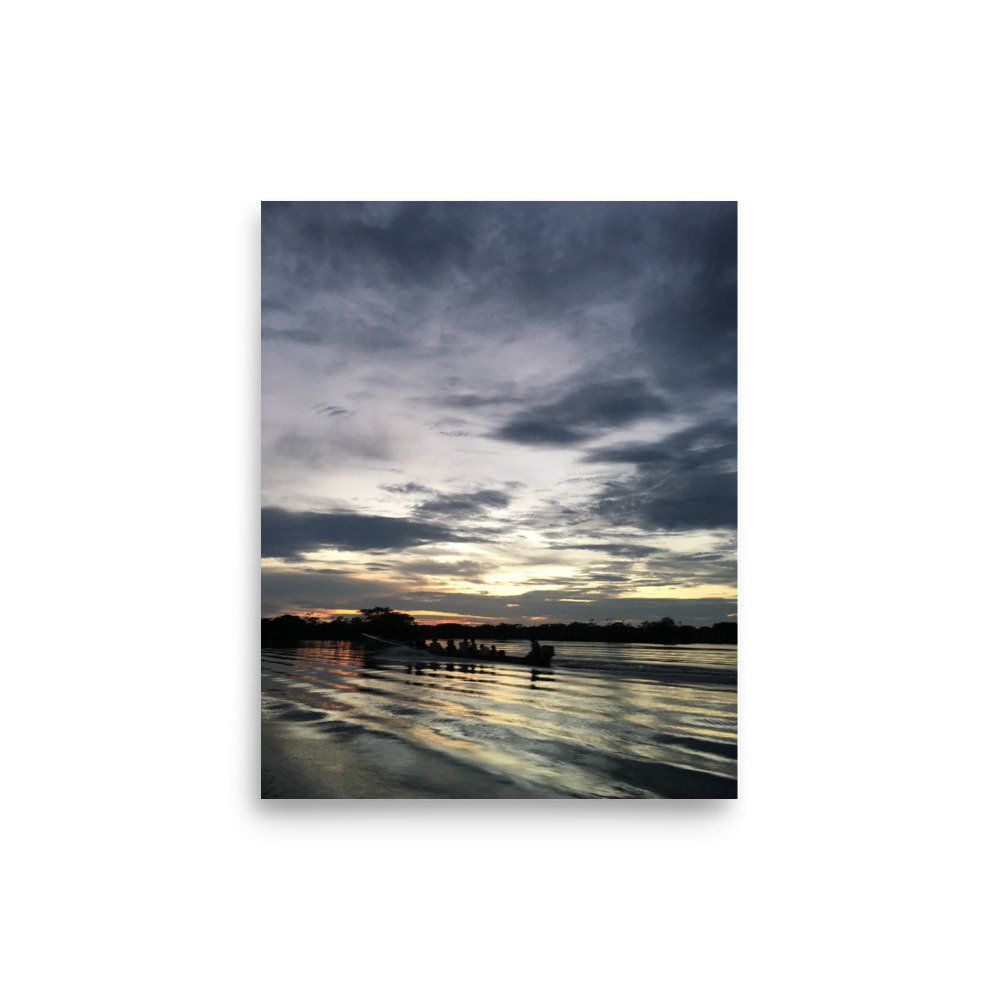 Boat on the Amazon in Sunset Poster