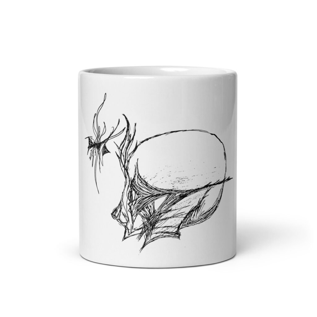 White gloss Skull mug latin